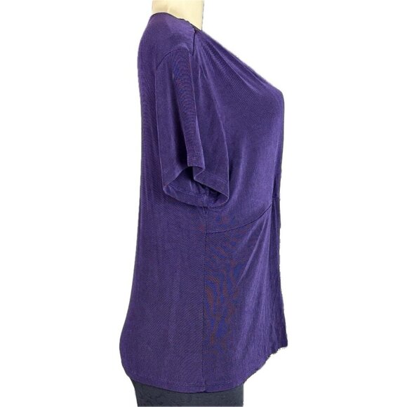 Coldwater Creek L Purple Surplice Neckline Empire Elastic Waist Short Sleeve Top - Picture 3 of 6